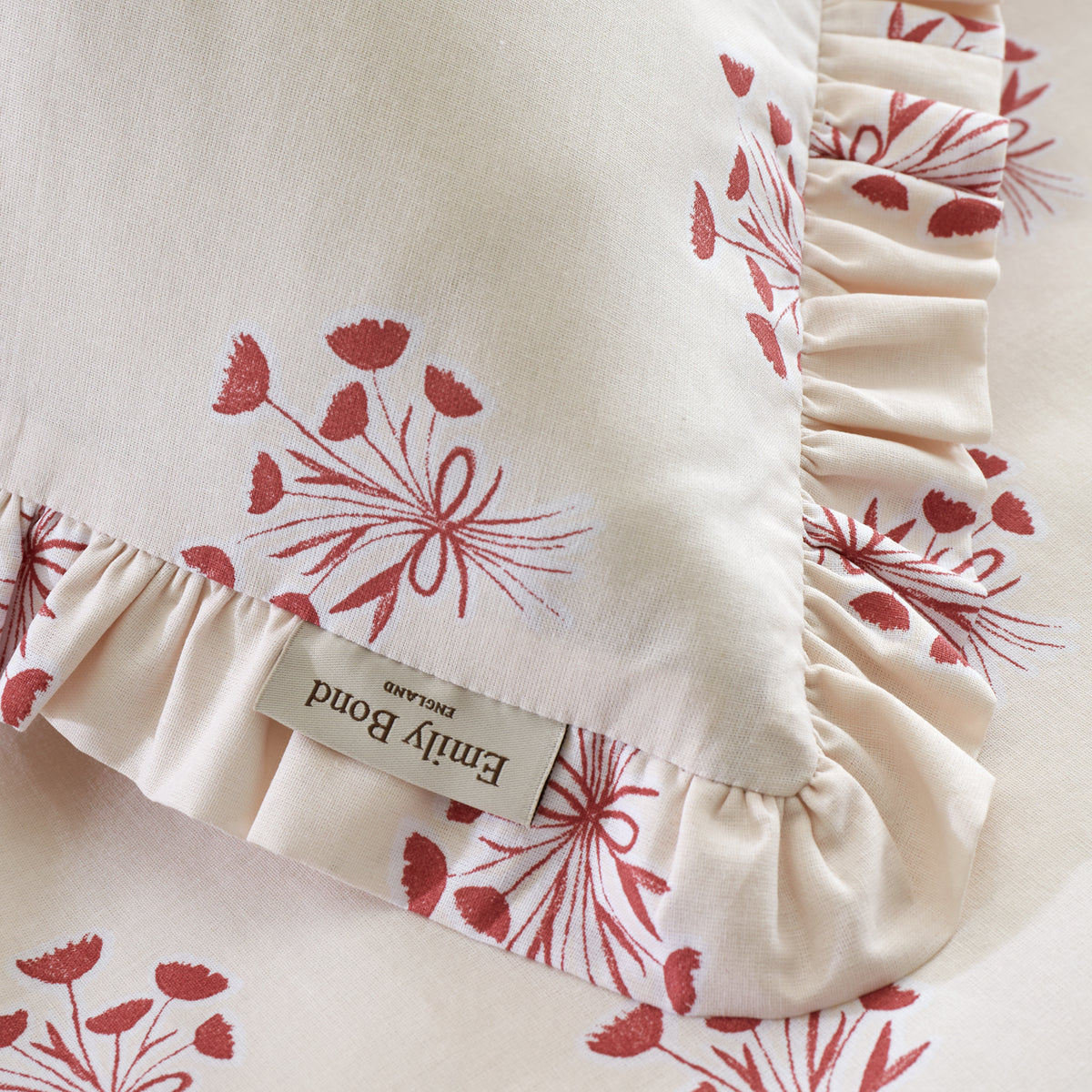 Emily Bond Hand Gathered Posy Duvet Cover Bedding Set Cream Red
