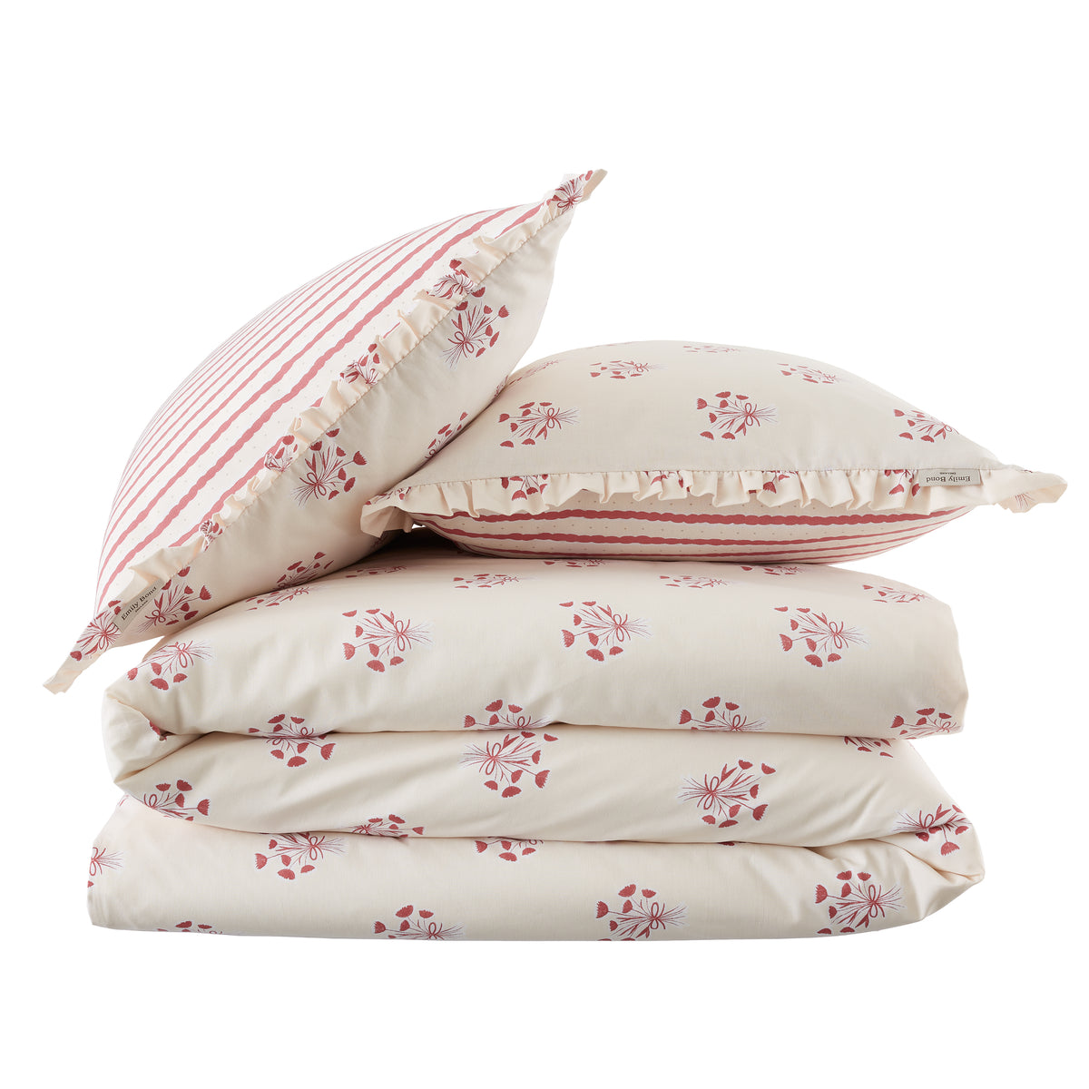 Emily Bond Hand Gathered Posy Duvet Cover Bedding Set Cream Red