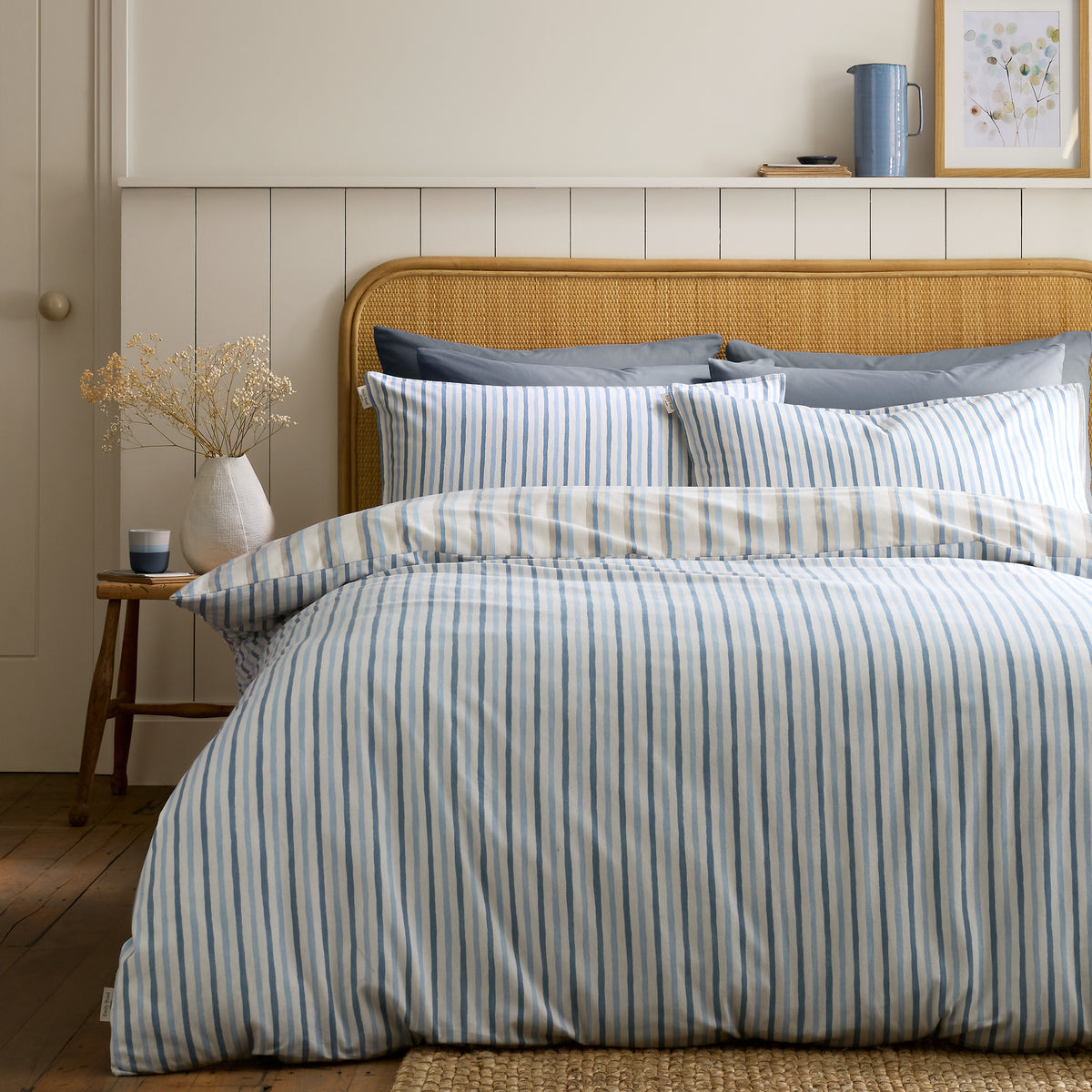 Emily Bond Brushed Somerset Stripe Duvet Cover Bedding Set Blue