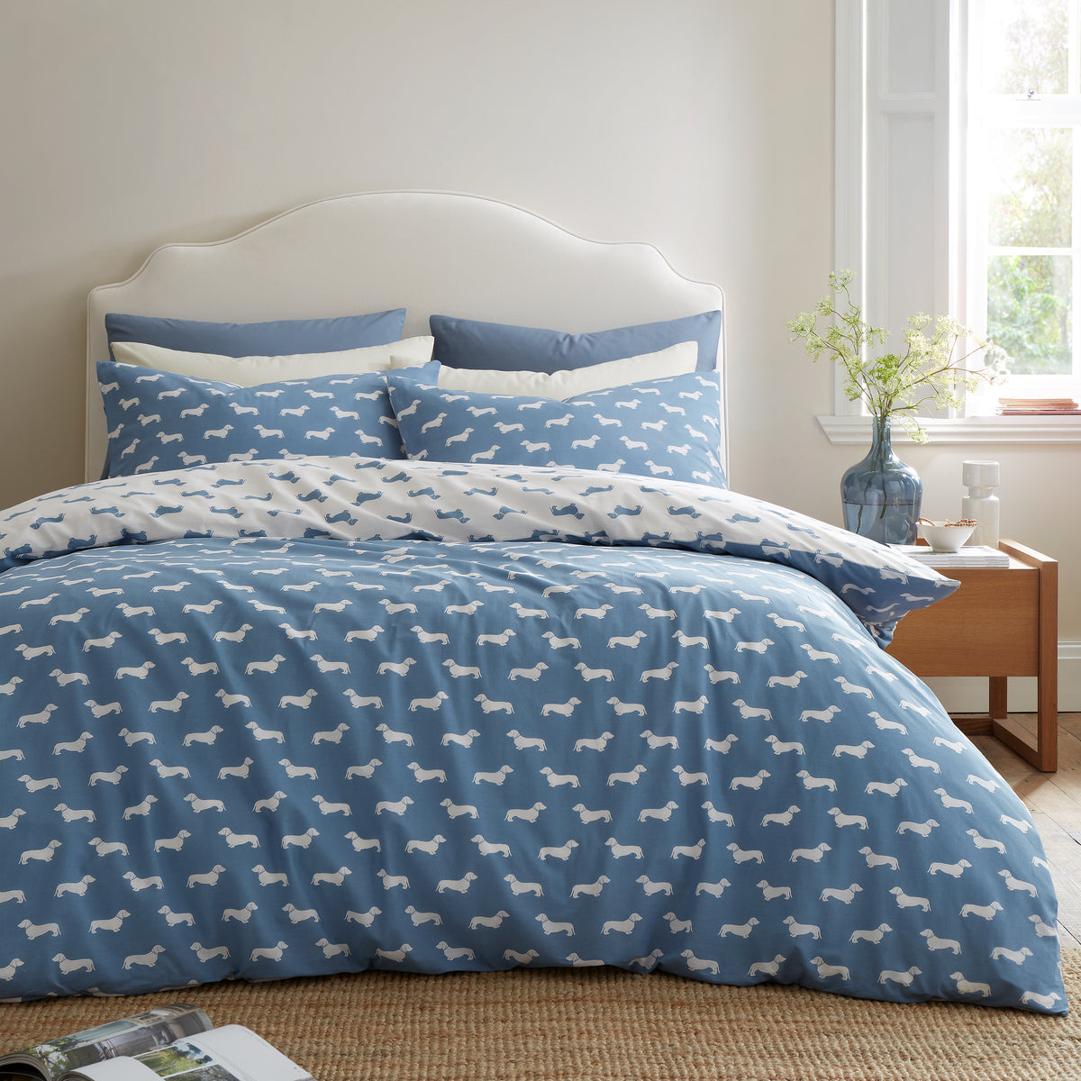 Emily Bond Peggy Daschund Duvet Cover Bedding Set Cream Blue