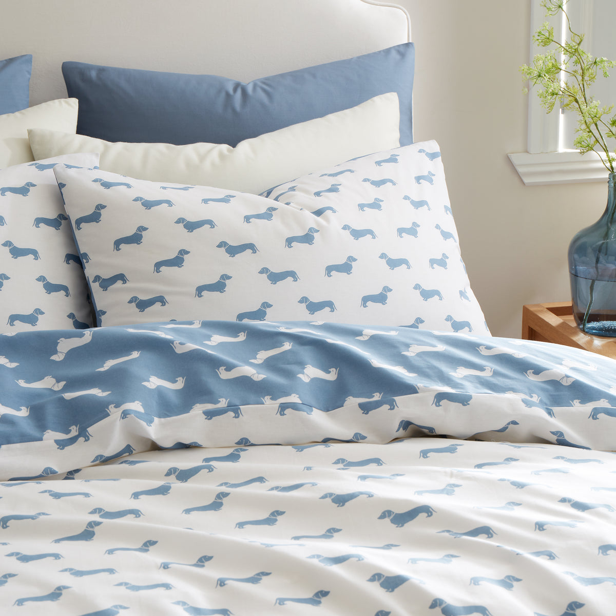 Emily Bond Peggy Daschund Duvet Cover Bedding Set Cream Blue