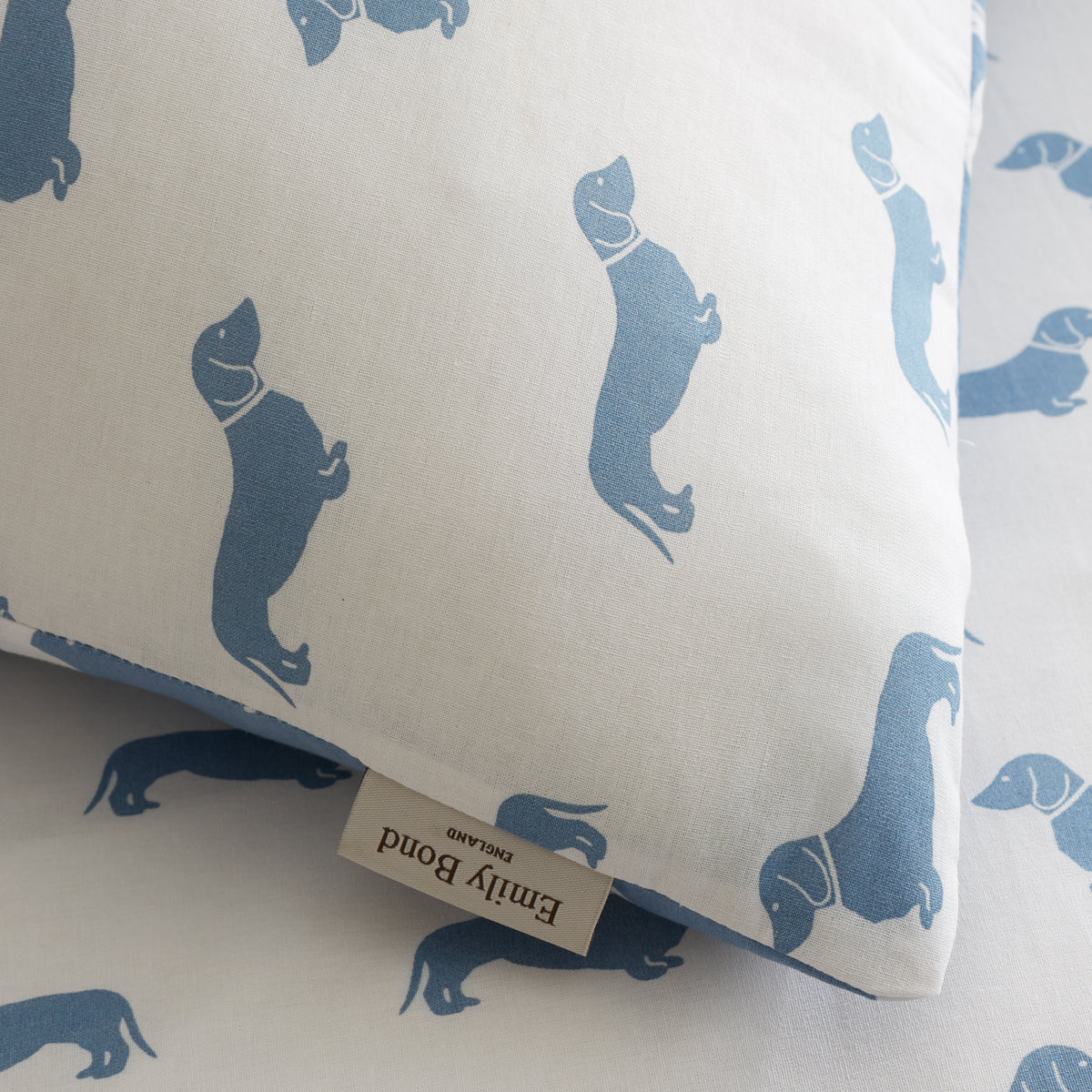 Emily Bond Peggy Daschund Duvet Cover Bedding Set Cream Blue