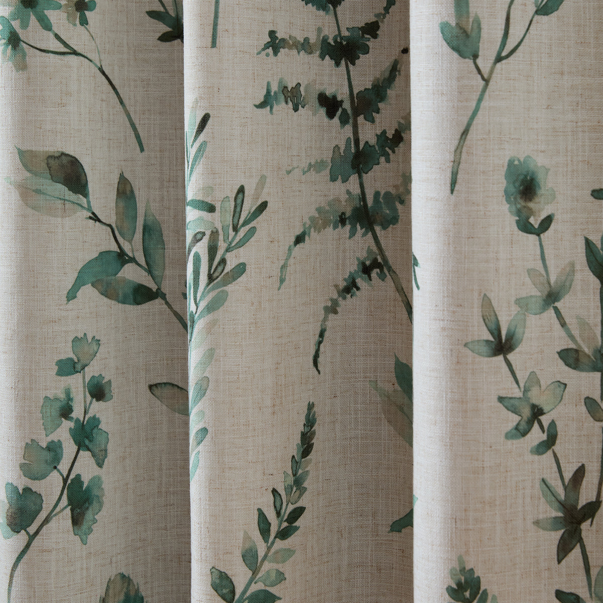 Catherine Lansfield Watercolour Leaves Ready Made Eyelet Curtains Natural Green