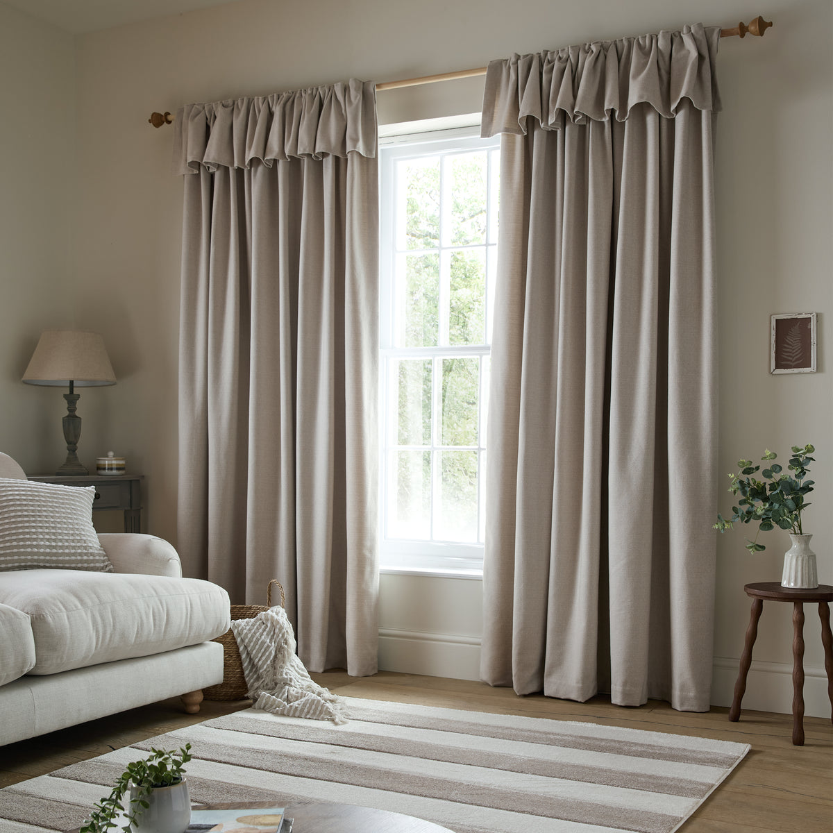 Catherine Lansfield Brushed Texture Ruffle Top Ready Made Pencil Pleat Curtains Natural