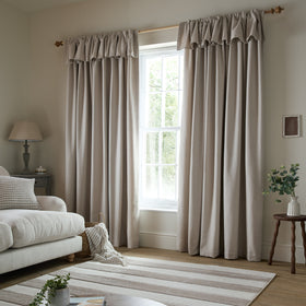 Catherine Lansfield Brushed Texture Ruffle Top Ready Made Pencil Pleat Curtains Natural