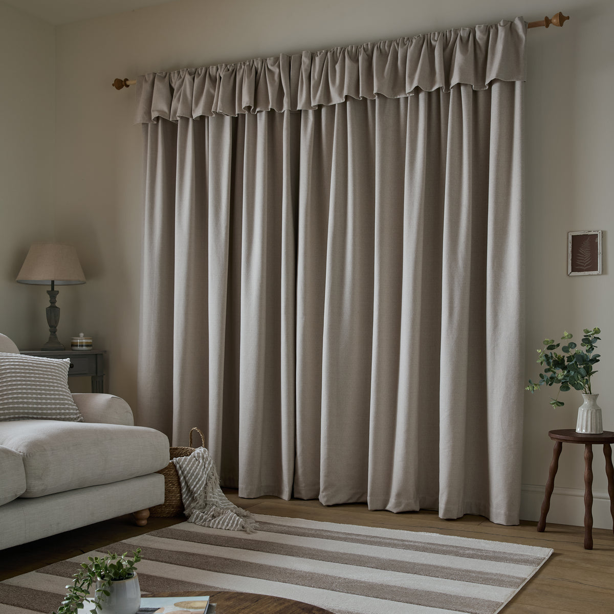 Catherine Lansfield Brushed Texture Ruffle Top Ready Made Pencil Pleat Curtains Natural