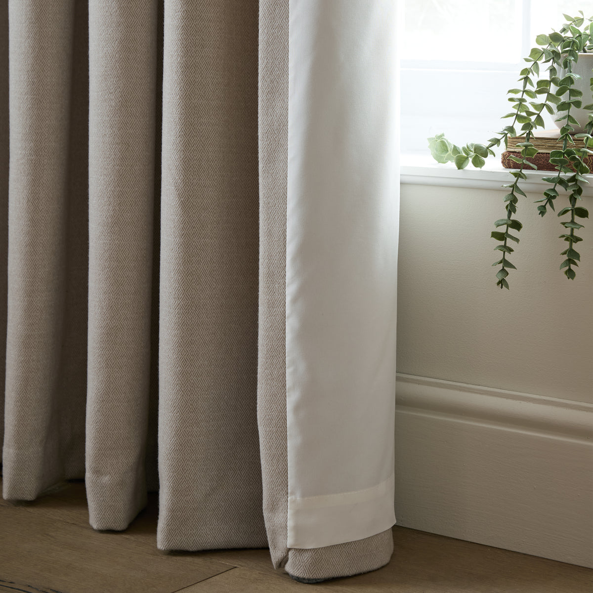 Catherine Lansfield Brushed Texture Ruffle Top Ready Made Pencil Pleat Curtains Natural