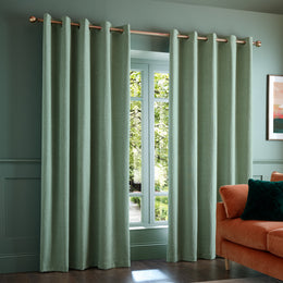 Catherine Lansfield Crinkle Chenille Ready Made Eyelet Curtains Green