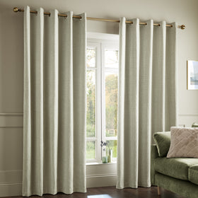 Catherine Lansfield Crinkle Chenille Ready Made Eyelet Curtains Natural