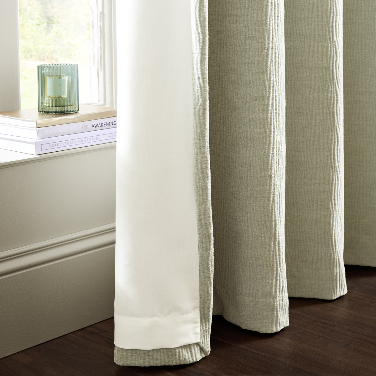 Catherine Lansfield Crinkle Chenille Ready Made Eyelet Curtains Natural