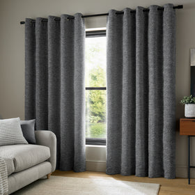 Catherine Lansfield Chunky Boucle Ready Made Eyelet Curtains Charcoal