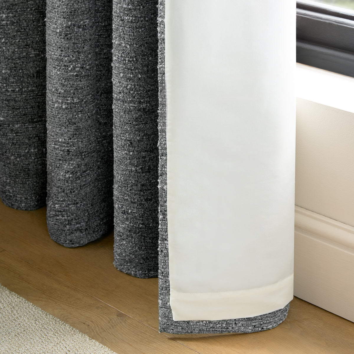 Catherine Lansfield Chunky Boucle Ready Made Eyelet Curtains Charcoal