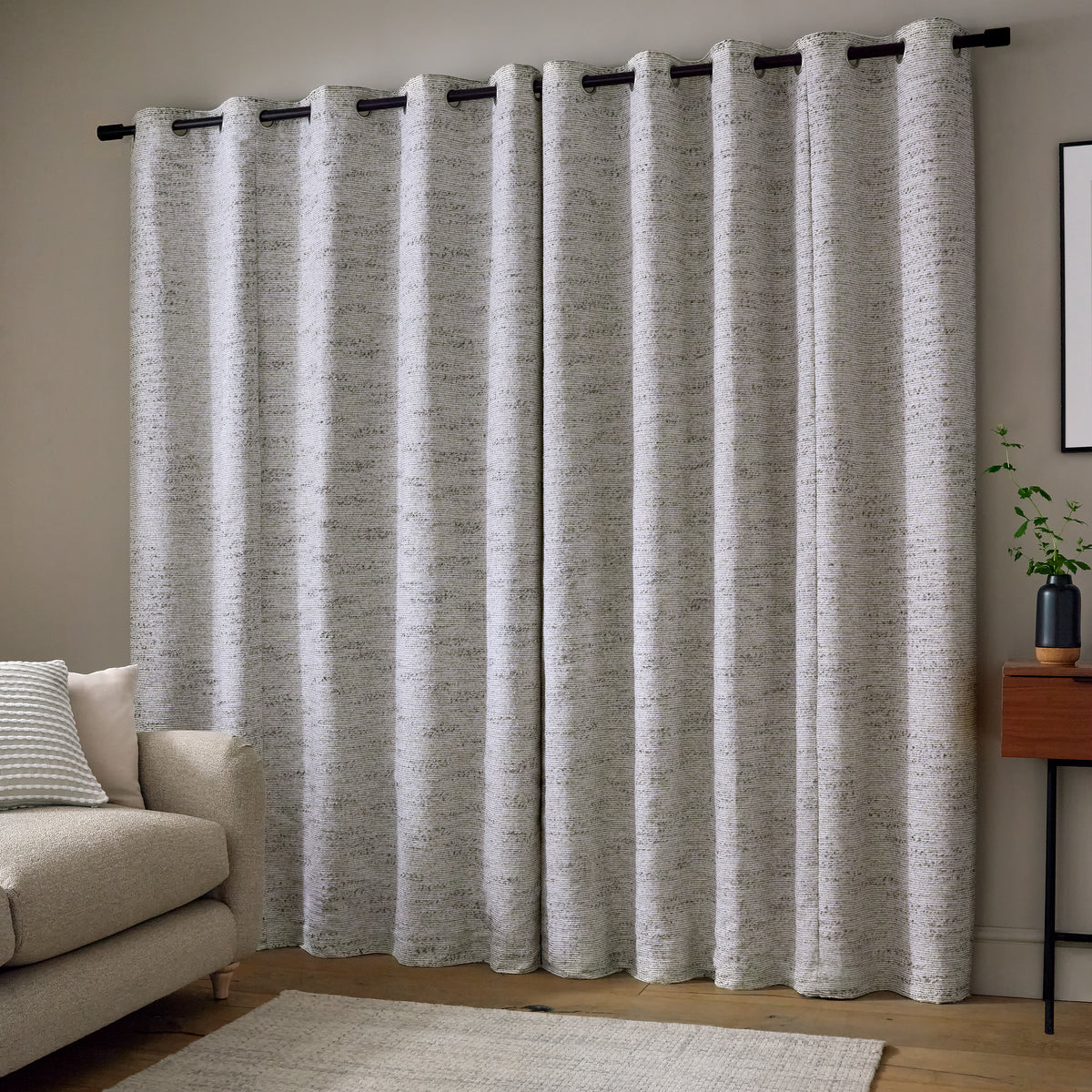 Catherine Lansfield Chunky Boucle Ready Made Eyelet Curtains Cream