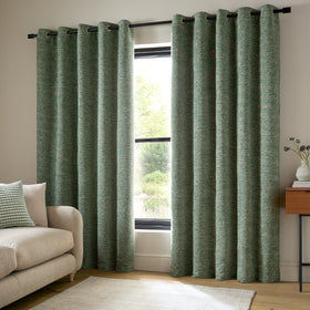 Catherine Lansfield Chunky Boucle Ready Made Eyelet Curtains Green