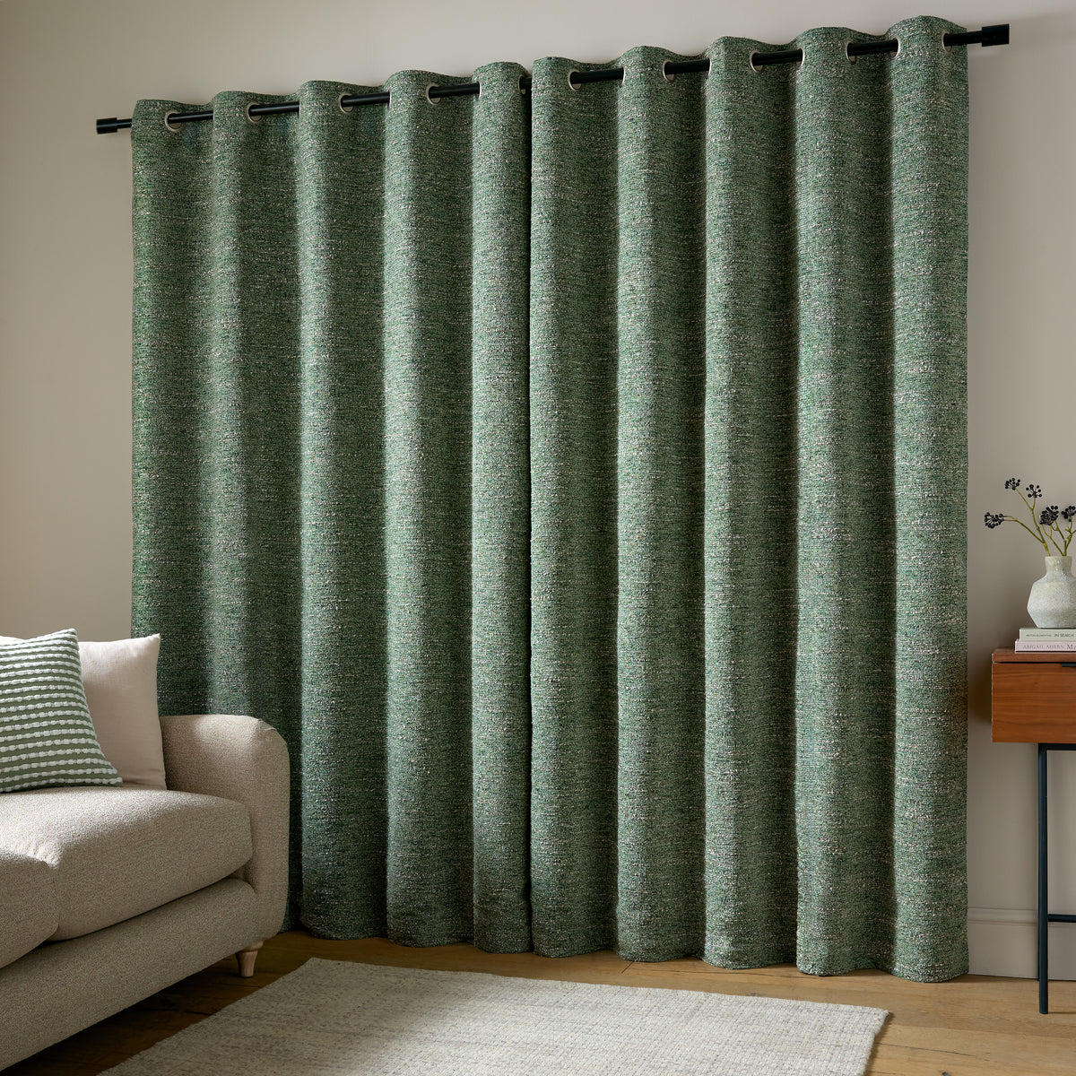 Catherine Lansfield Chunky Boucle Ready Made Eyelet Curtains Green
