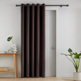 Catherine Lansfield Super Thermal Blackout Matt Velour 46 x 84 Ready Made Eyelet Door Curtain Chocolate