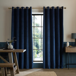 Catherine Lansfield Super Thermal Blackout Matt Velour Ready Made Eyelet Blackout Curtains Navy