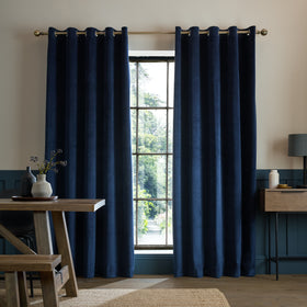 Catherine Lansfield Super Thermal Blackout Matt Velour Ready Made Eyelet Blackout Curtains Navy