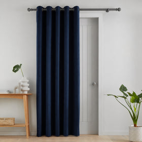 Catherine Lansfield Super Thermal Blackout Matt Velour 46 x 84 Ready Made Eyelet Door Curtain Navy