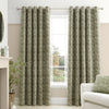 Bianca Chenille Leaves Ready Made Eyelet Curtains Green