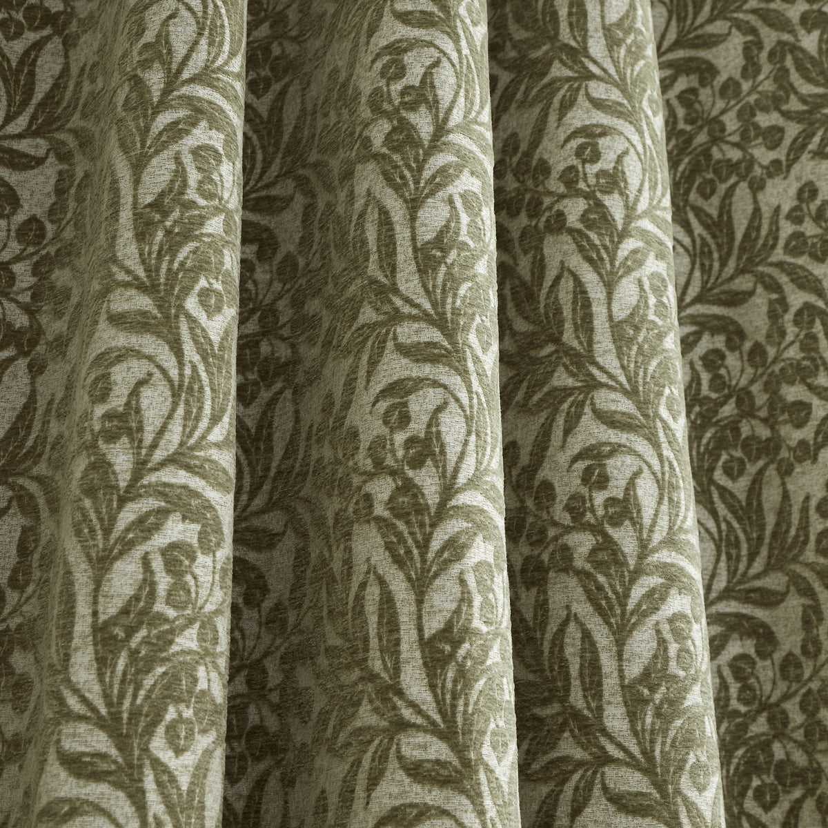 Bianca Chenille Leaves Ready Made Eyelet Curtains Green