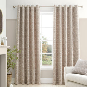Bianca Chenille Leaves Ready Made Eyelet Curtains Natural