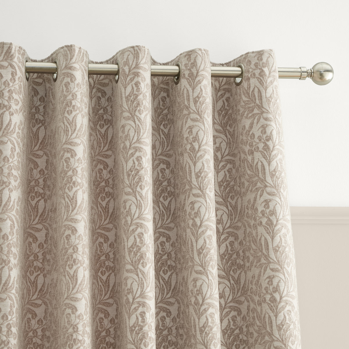 Bianca Chenille Leaves Ready Made Eyelet Curtains Natural