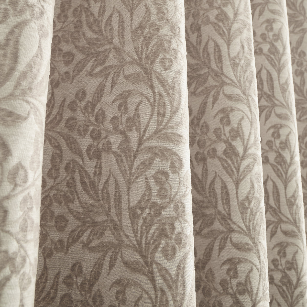 Bianca Chenille Leaves Ready Made Eyelet Curtains Natural