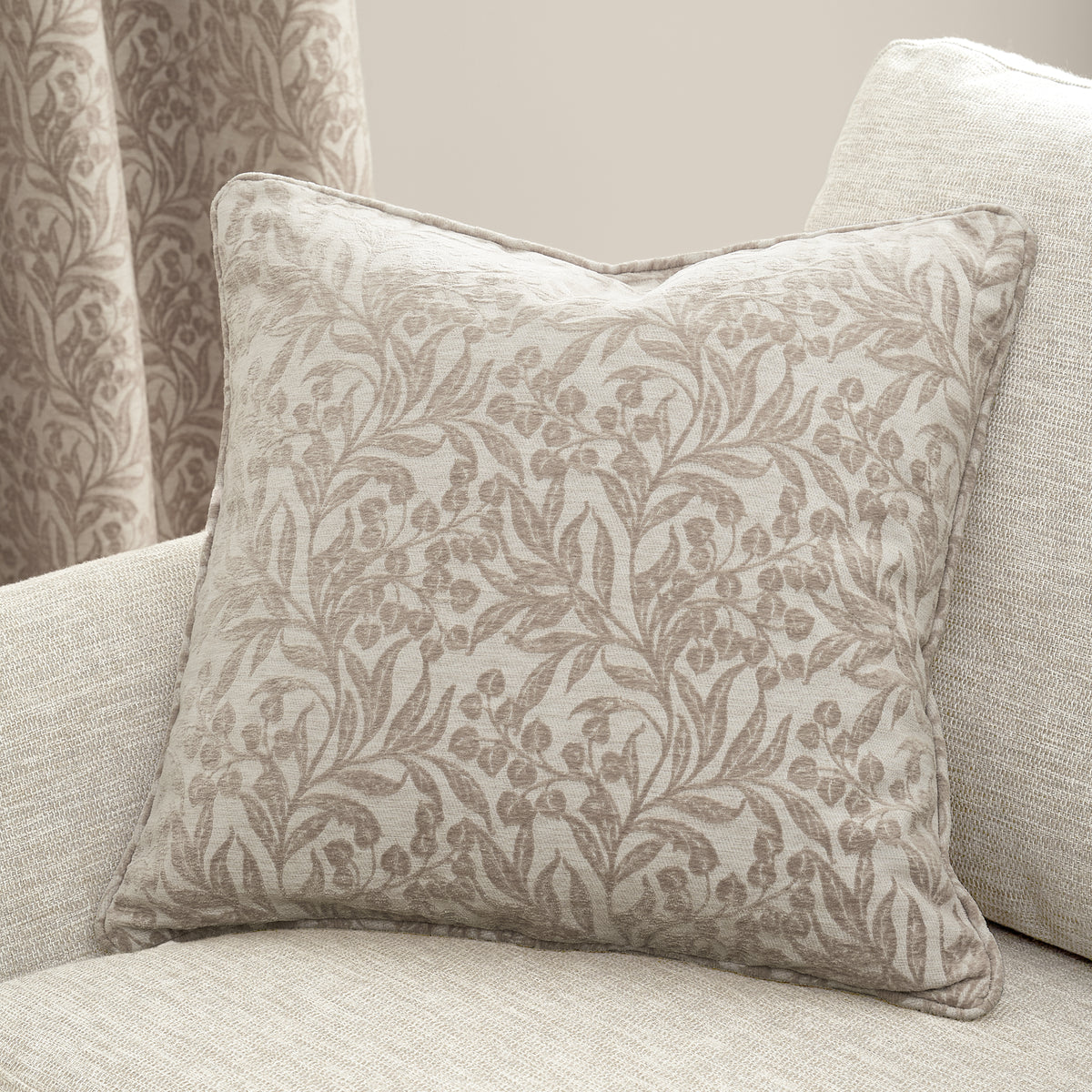 Bianca Chenille Leaves Ready Made Eyelet Curtains Natural