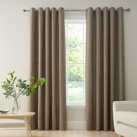 Bianca Chenille Stripe Ready Made Eyelet Curtains Natural