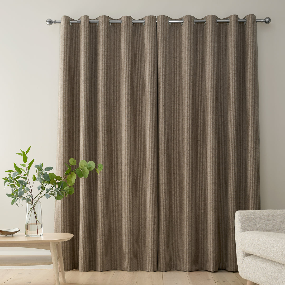 Bianca Chenille Stripe Ready Made Eyelet Curtains Natural