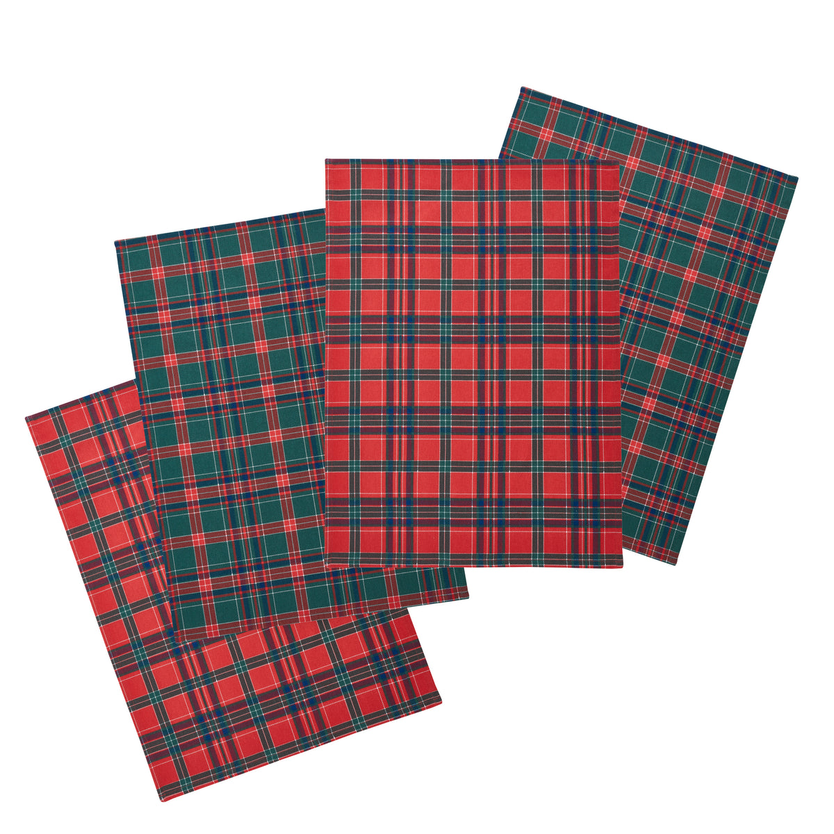 Catherine Lansfield Christmas Tartan Check Pack of Four Tea Towels Red Green