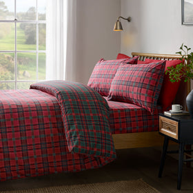Catherine Lansfield Tartan Check Duvet Cover Bedding Set Red Green