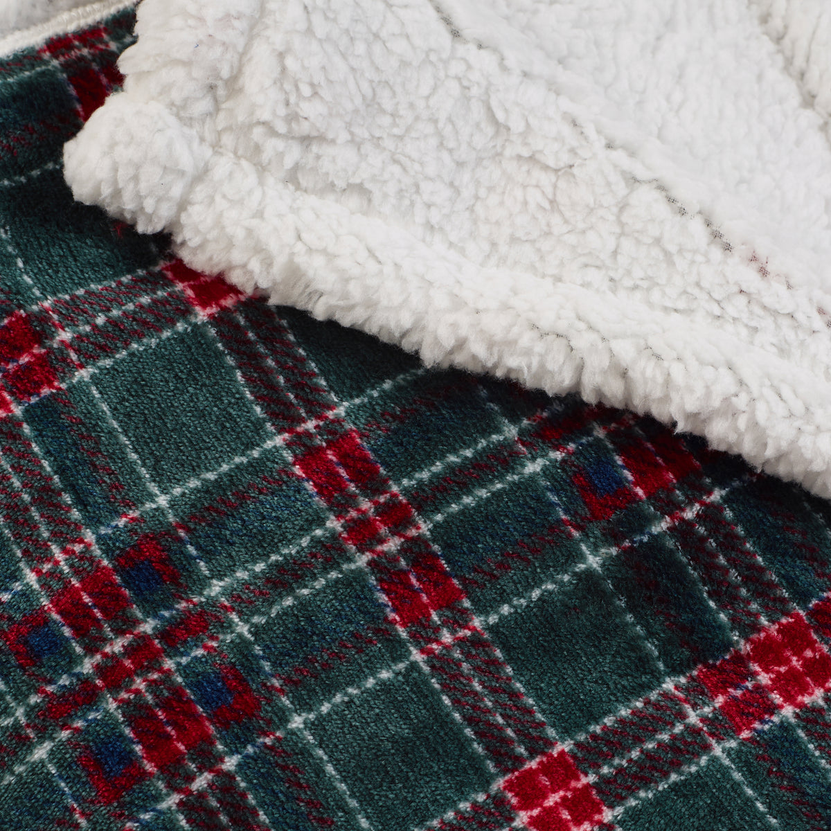Catherine Lansfield Tartan Sherpa Check Throw Green