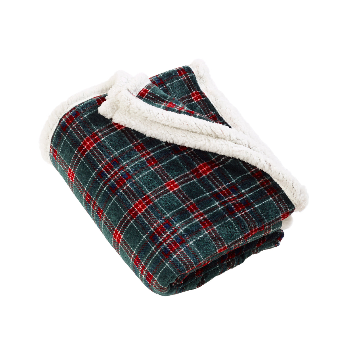 Catherine Lansfield Tartan Sherpa Check Throw Green