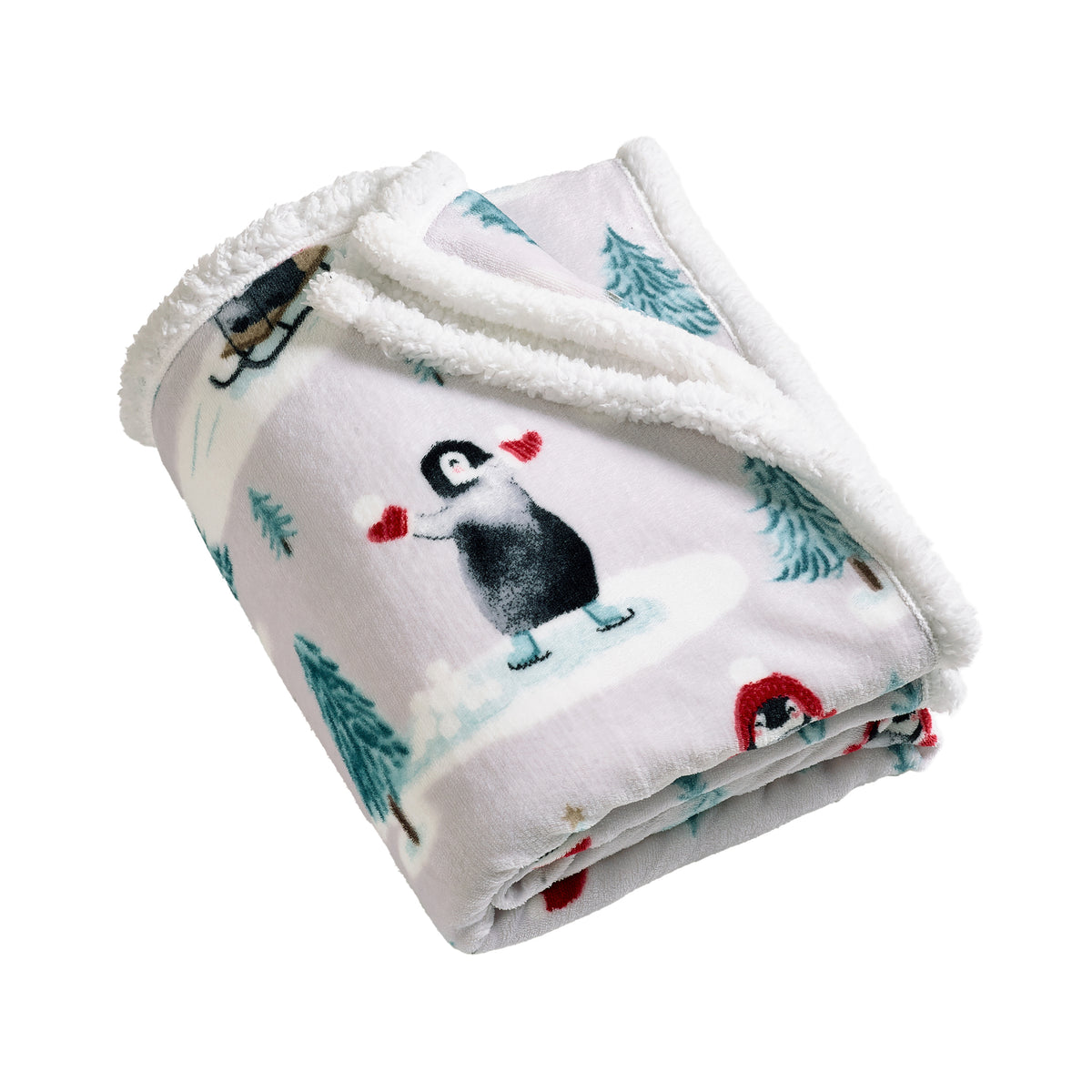 Catherine Lansfield Christmas Sherpa Penguins Throw Natural