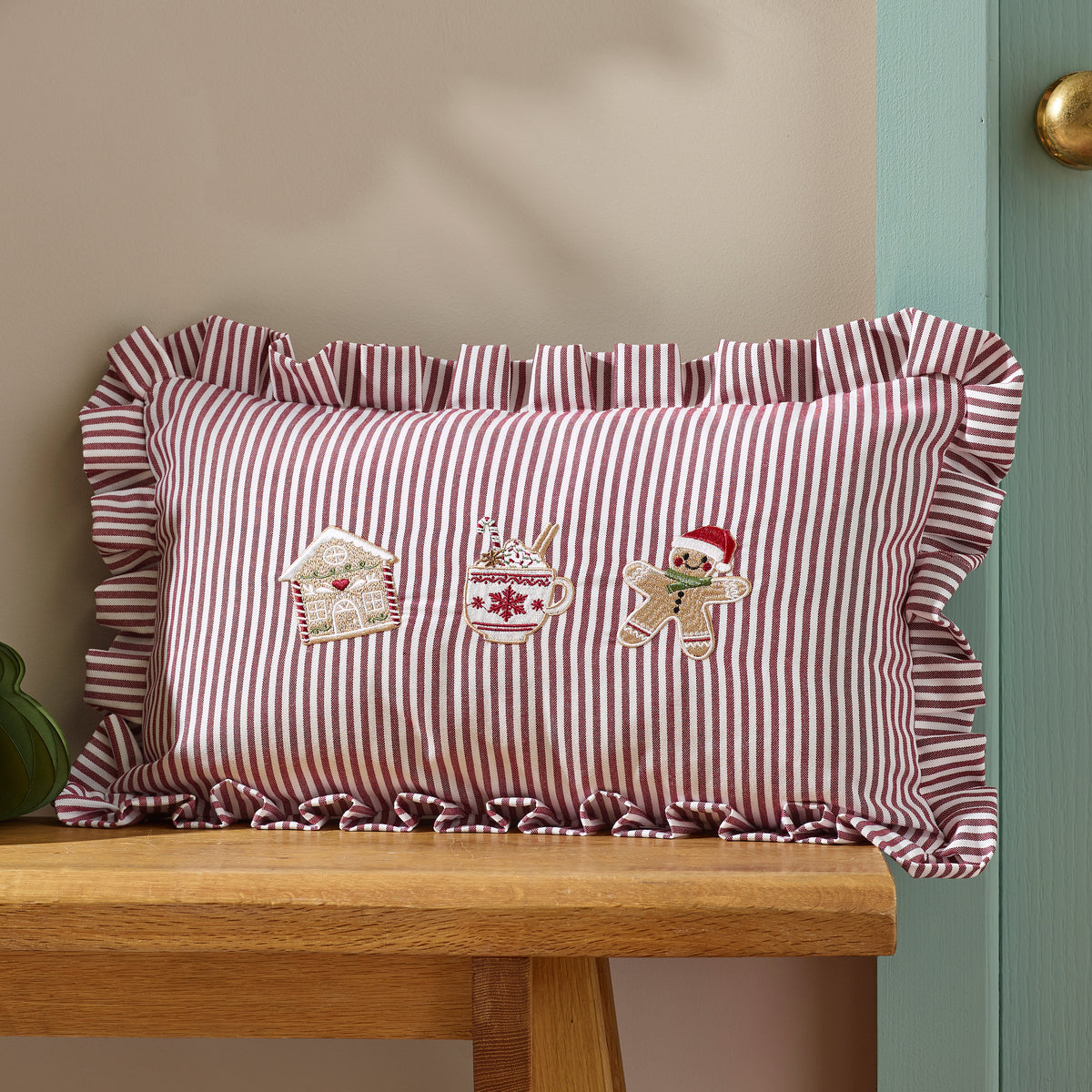 Catherine Lansfield Christmas Gingerbread Stripe Duvet Cover Bedding Set Natural