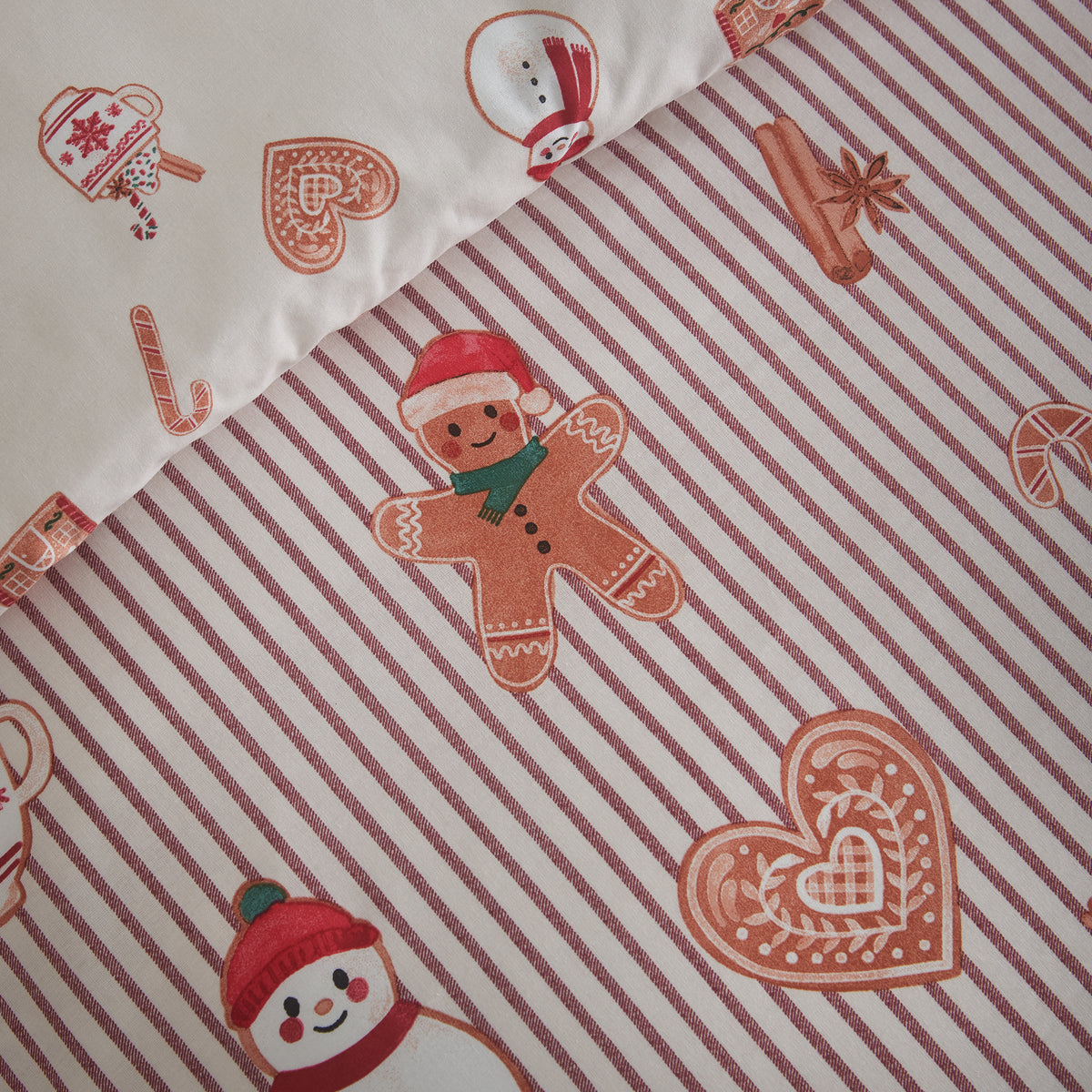 Catherine Lansfield Christmas Gingerbread Stripe Duvet Cover Bedding Set Natural