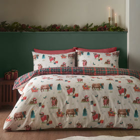 Catherine Lansfield Christmas Highland Cow Duvet Cover Bedding Set Natural