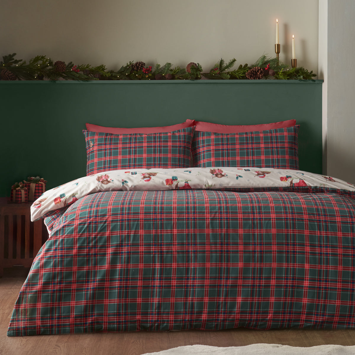 Catherine Lansfield Christmas Highland Cow Duvet Cover Bedding Set Natural