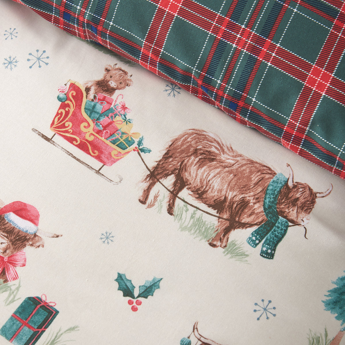 Catherine Lansfield Christmas Highland Cow Duvet Cover Bedding Set Natural