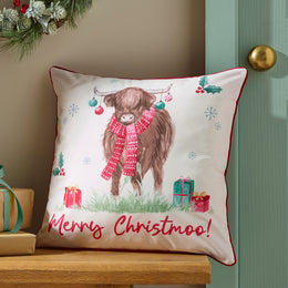 Catherine Lansfield Merry Christmoo 45cm x 45cm Filled Cushion Natural