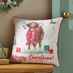 Catherine Lansfield Merry Christmoo 45cm x 45cm Filled Cushion Natural