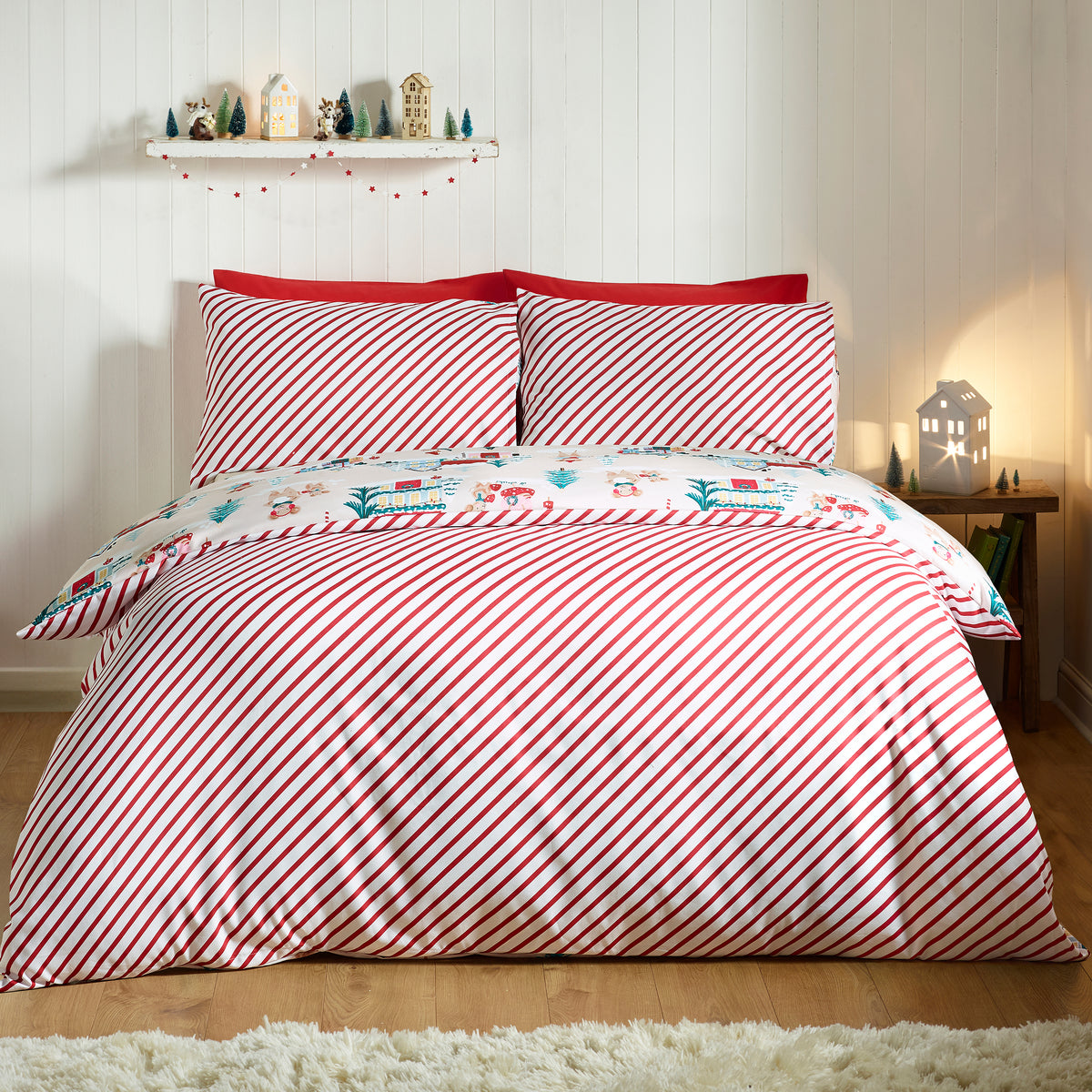 Catherine Lansfield Christmas Mouse Town Duvet Cover Bedding Set Natural