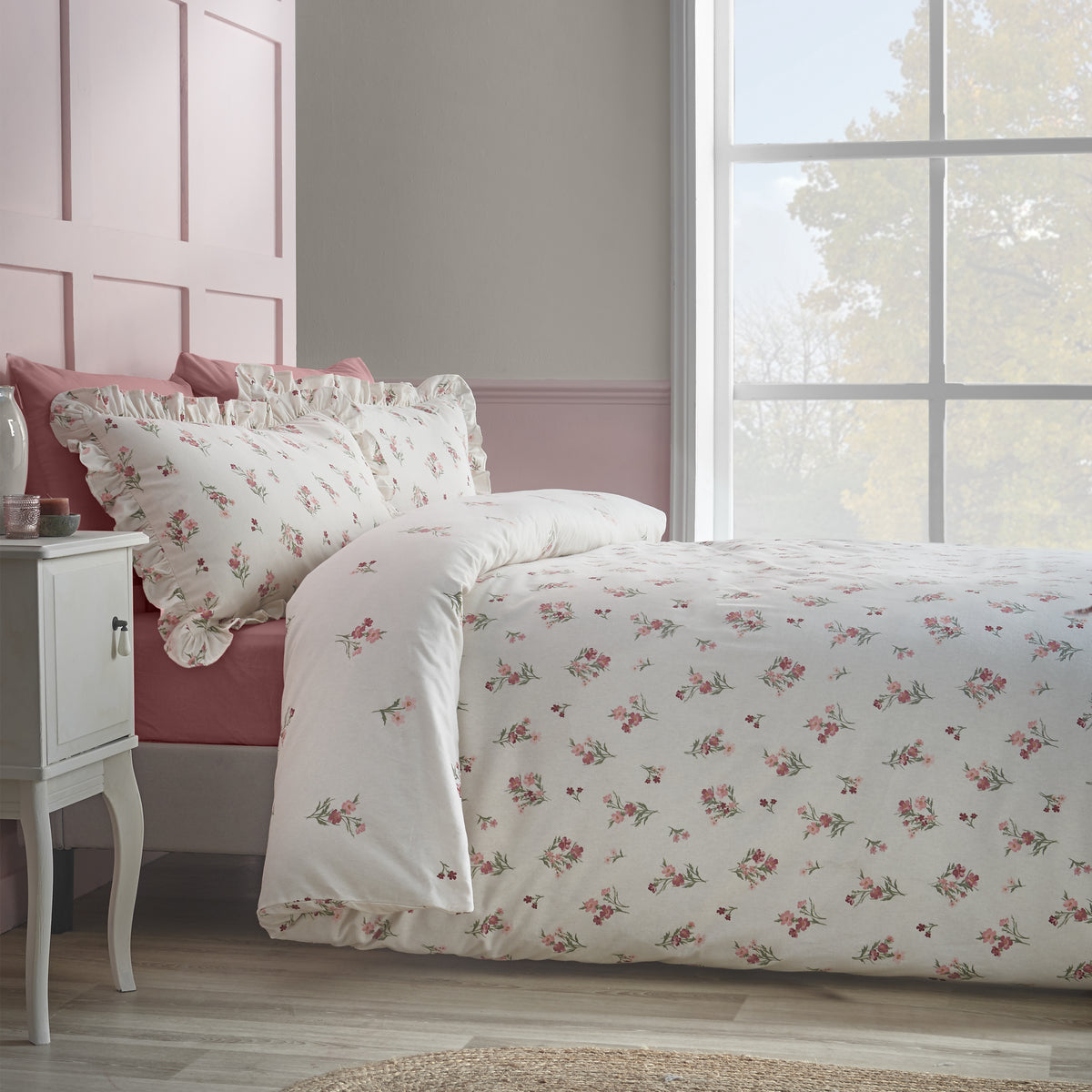 Catherine Lansfield Brushed Ditsy Floral Duvet Cover Bedding Set Pink