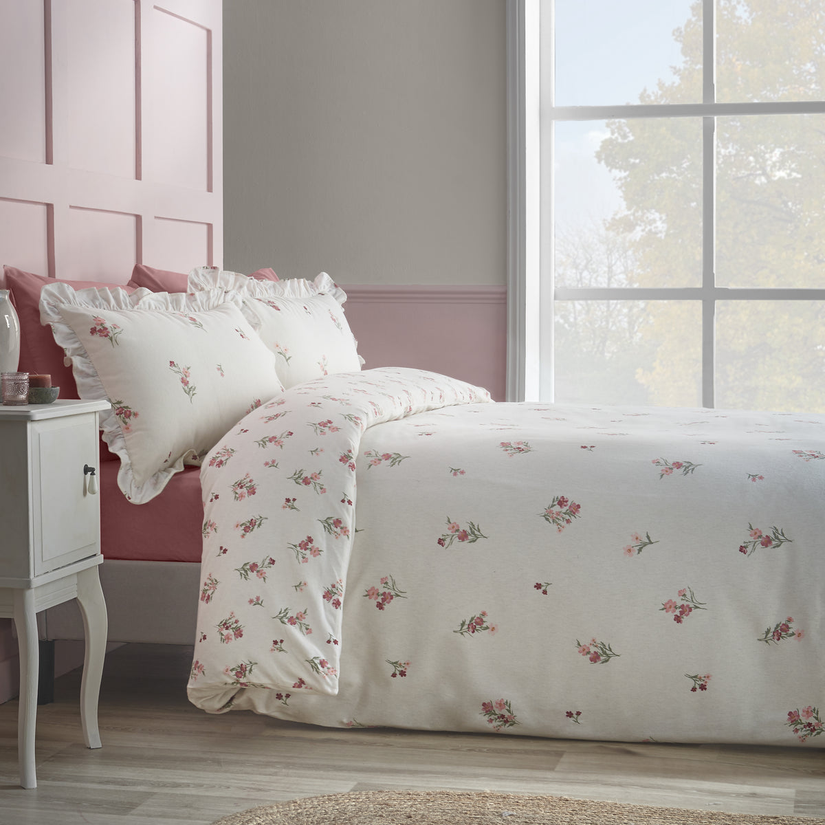 Catherine Lansfield Brushed Ditsy Floral Duvet Cover Bedding Set Pink