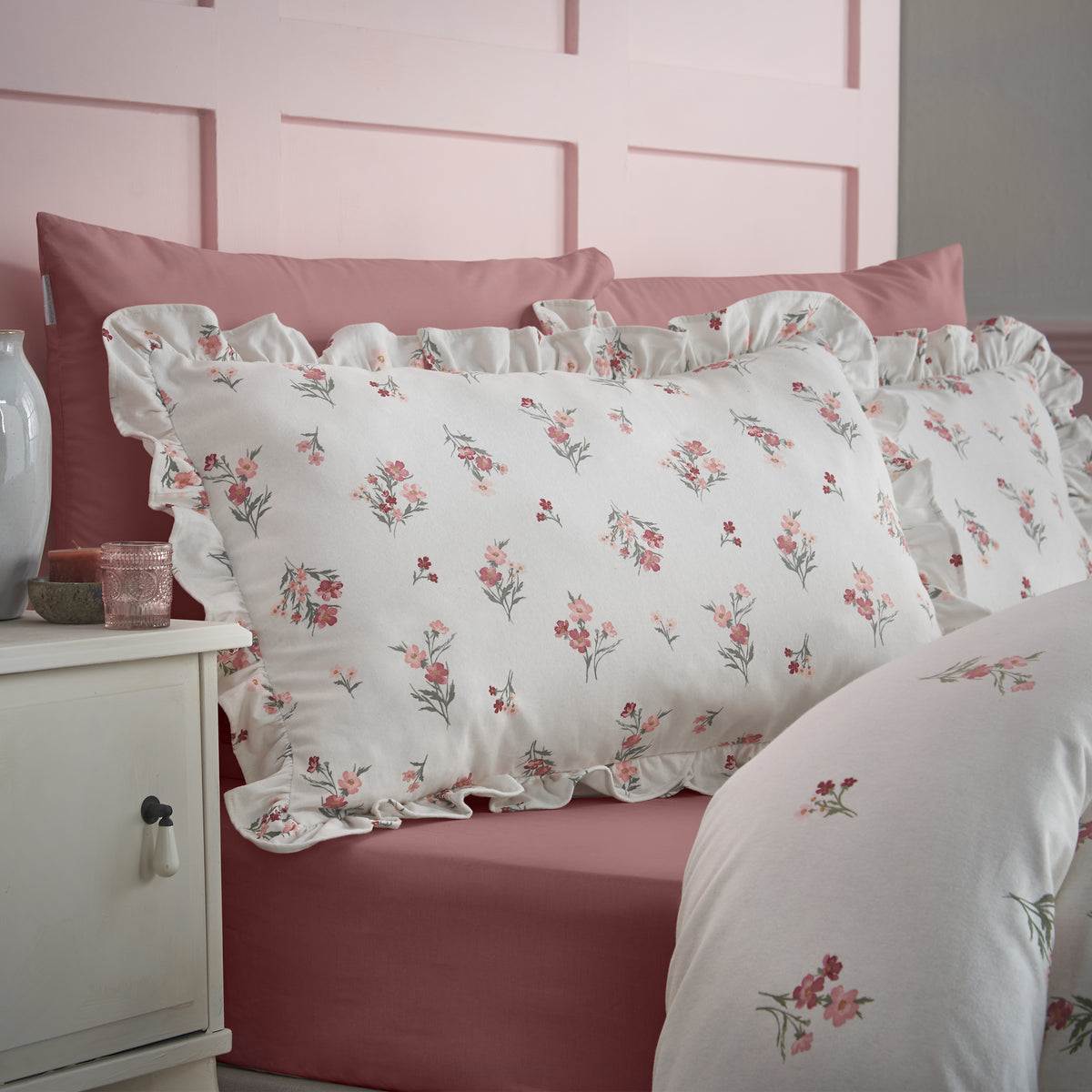Catherine Lansfield Brushed Ditsy Floral Duvet Cover Bedding Set Pink
