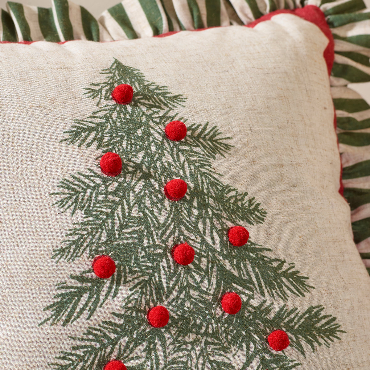 Catherine Lansfield Frilled Christmas Tree 45cm x 45cm Filled Cushion Green