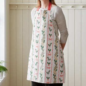 Catherine Lansfield Christmas Holly Stripe Apron Cream Red