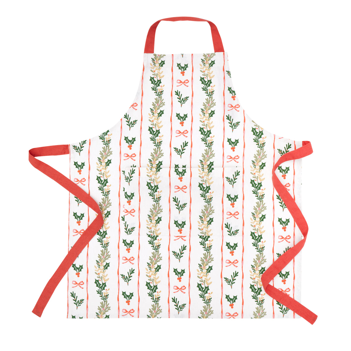 Catherine Lansfield Christmas Holly Stripe Apron Cream Red
